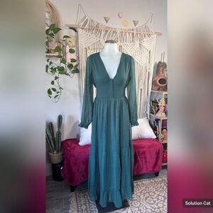 Patrons of Peace Forest Green Long maxi Sleeve Dress